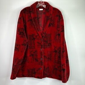 Vintage Artisans Red Cardinal Button Up Sweater Jacket Size XXL